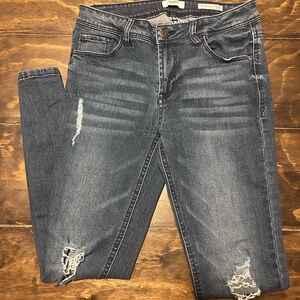 Kensie Women's Skinny Jeans in Medium Blue Distressed Wash